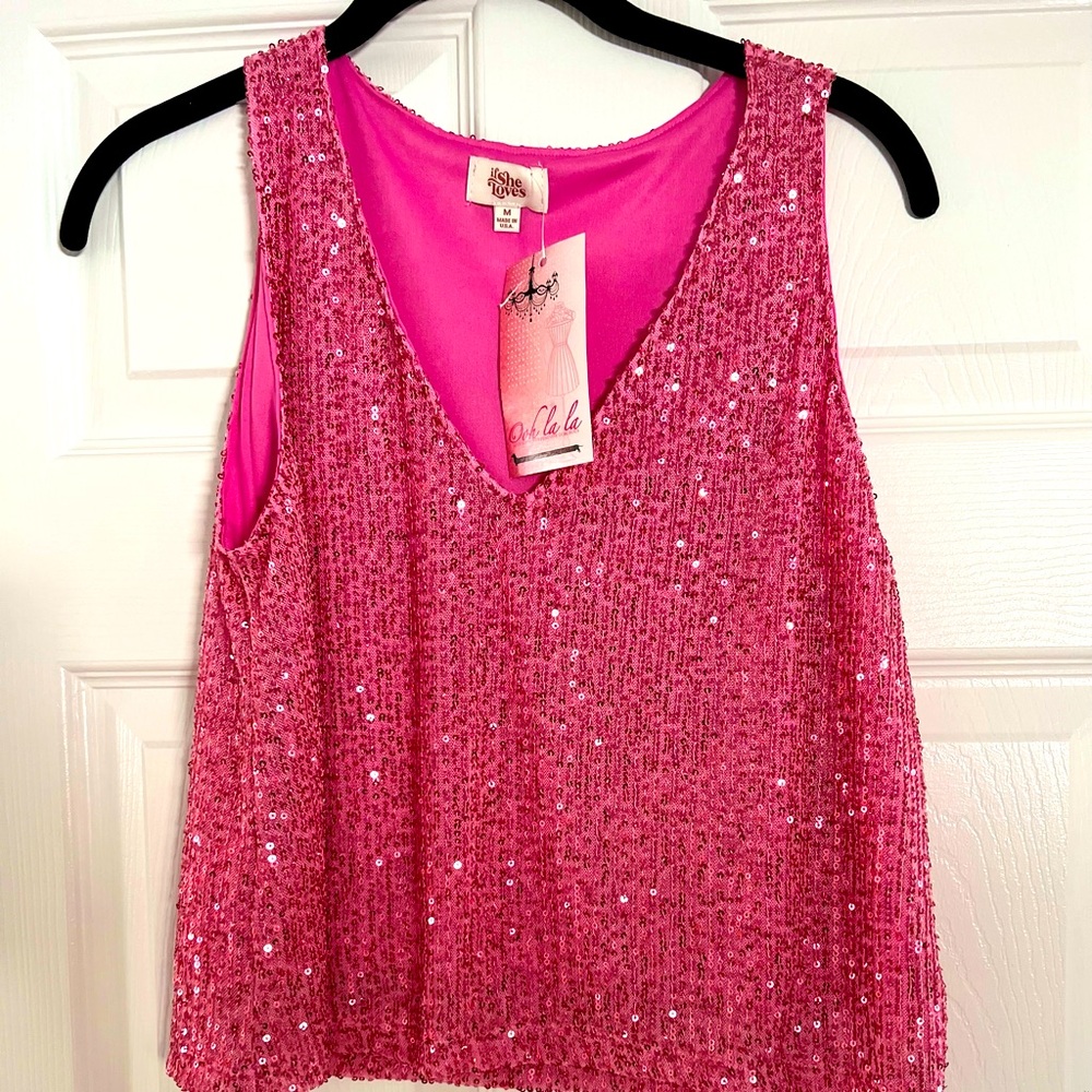 Pink sequin tank top